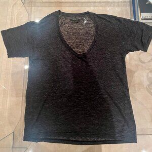 Isabel Marant Black Linen V-Neck T-Shirt Size M